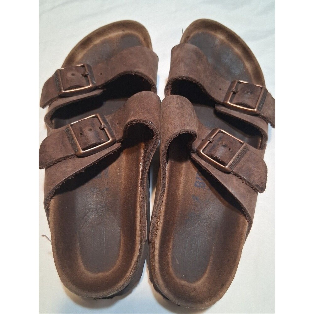 Birkenstock Arizona Brown Oiled Leather Soft Footbed Slide Sandals Women EU 36